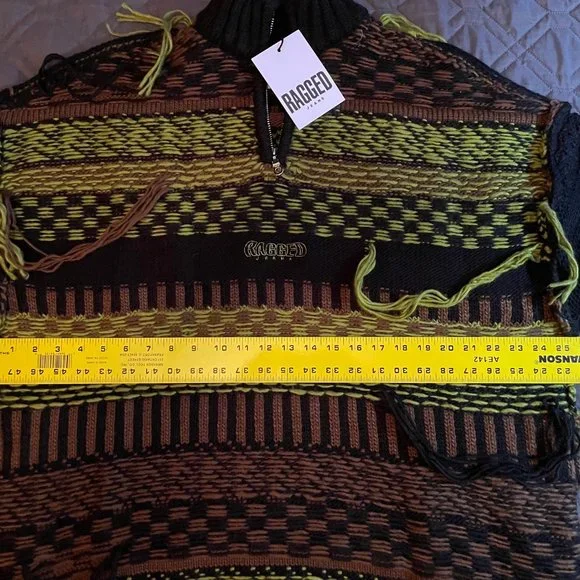 The Ragged Priest heavy half zip knitted sweater in brown - Size Men's XL